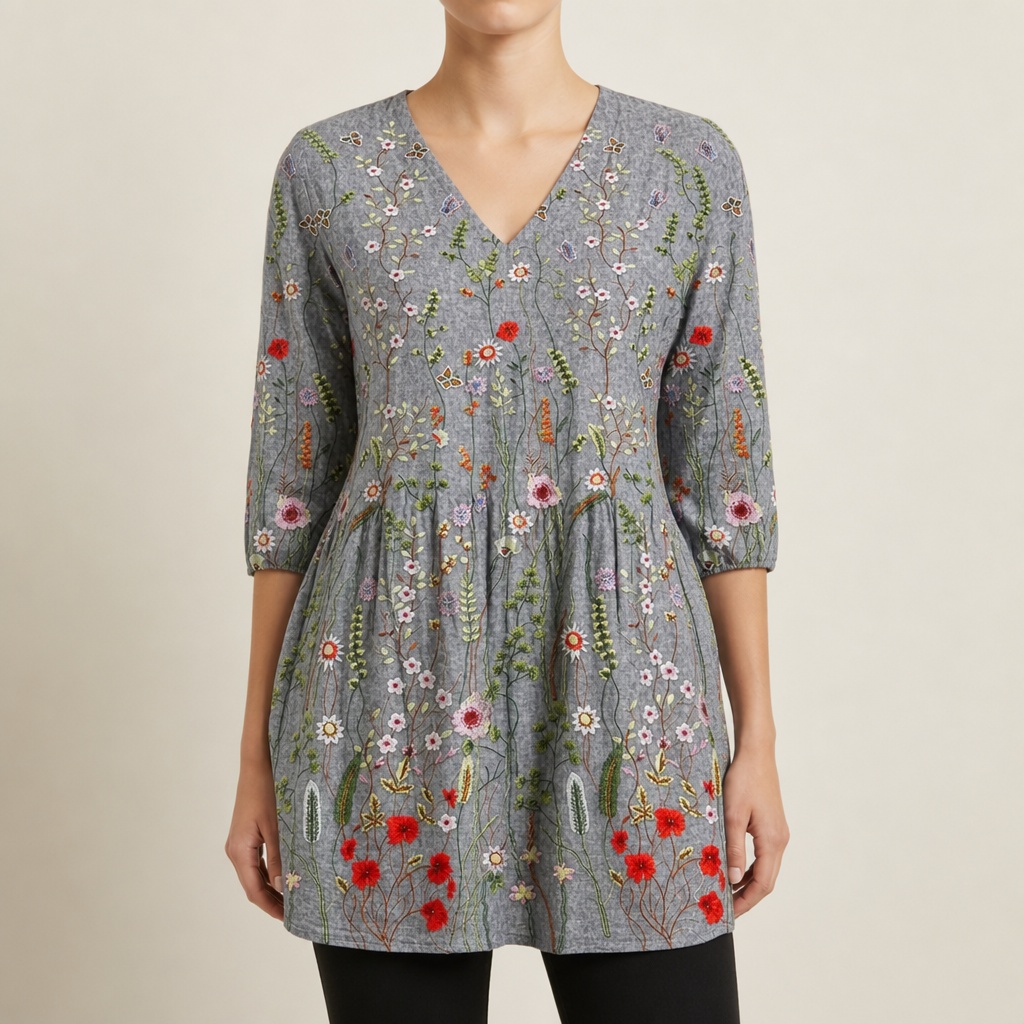 Urbino Floral Embroidery Tunic Blouse