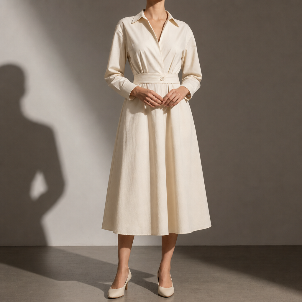 Antiparos Belted Shirt Midi Dress