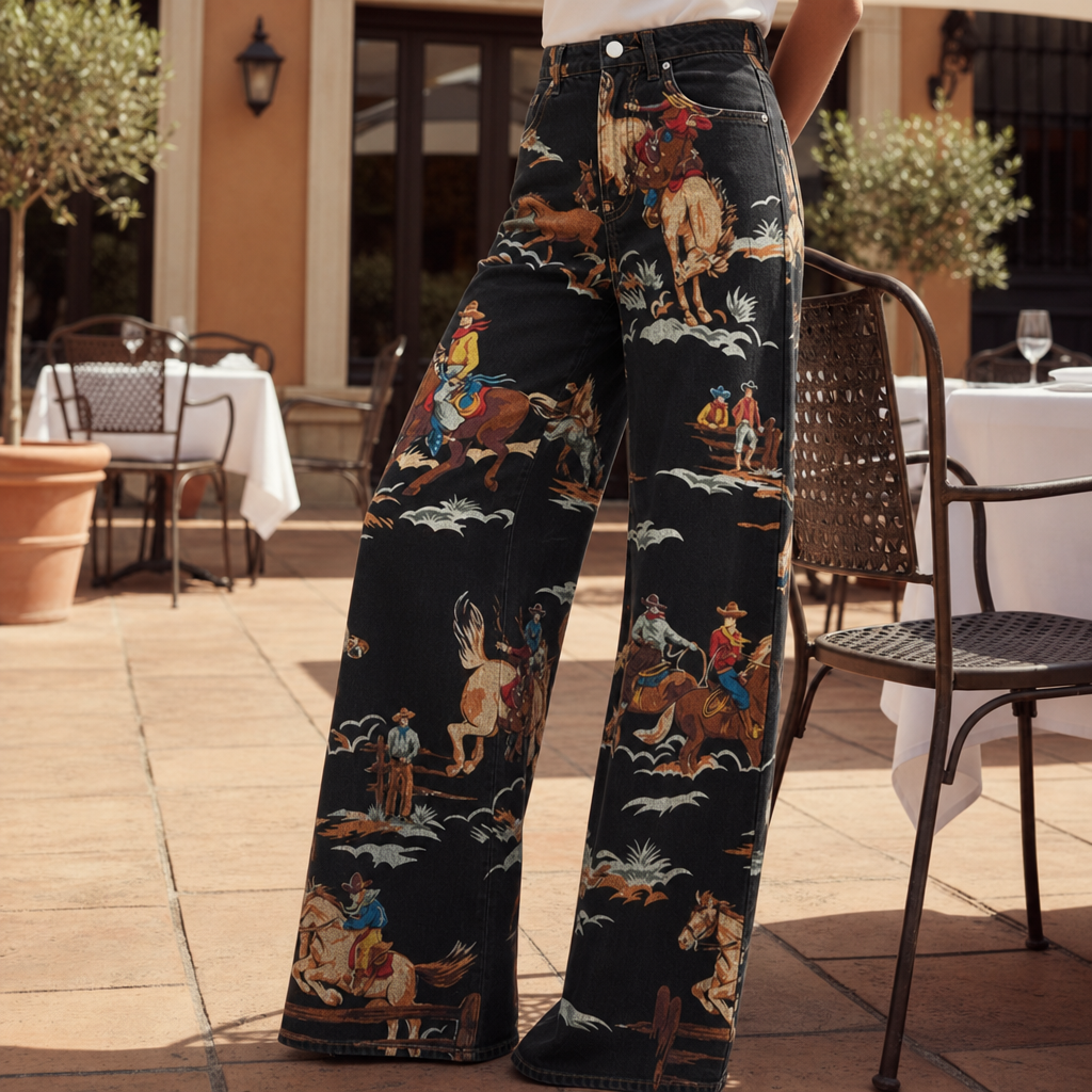 Sorrento Western Print Wide-Leg Pants