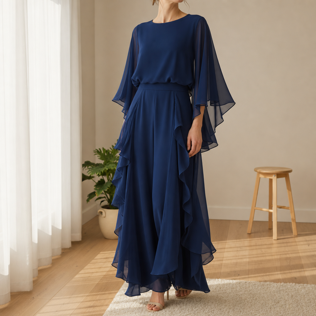 Santa Margherita Ruffle Chiffon Two-Piece Set