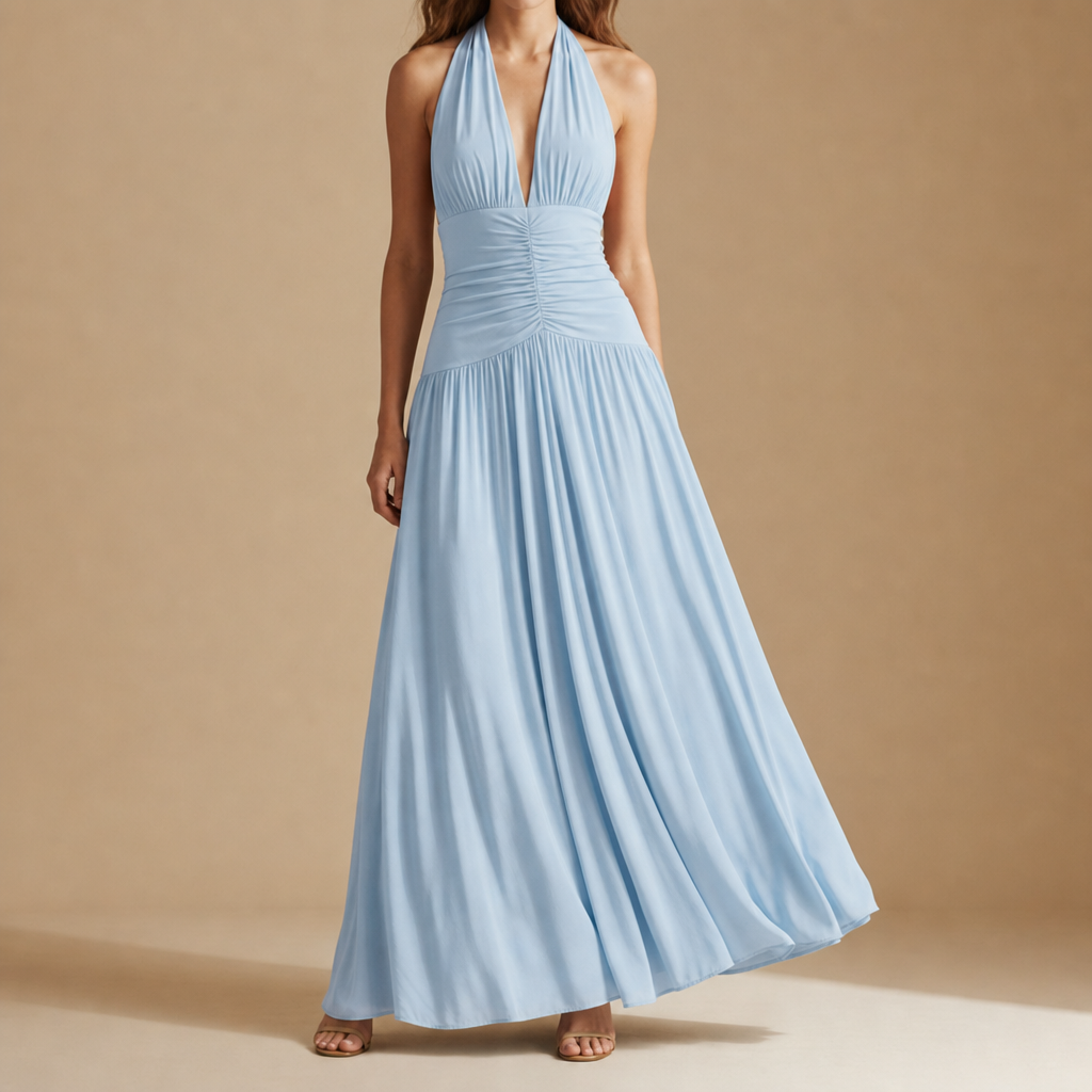 Almeria Ruched Halter Maxi Dress