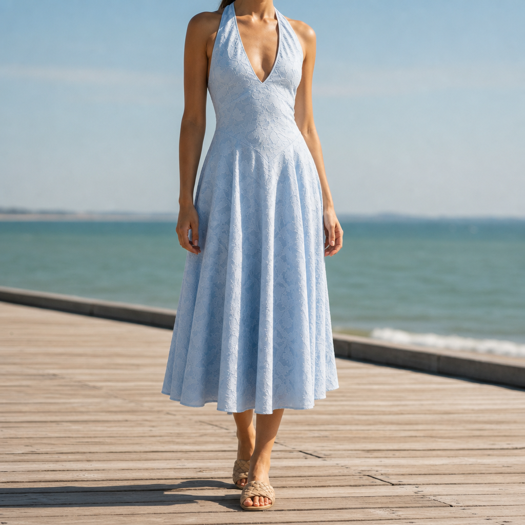 Murcia Jacquard Halter Midi Dress