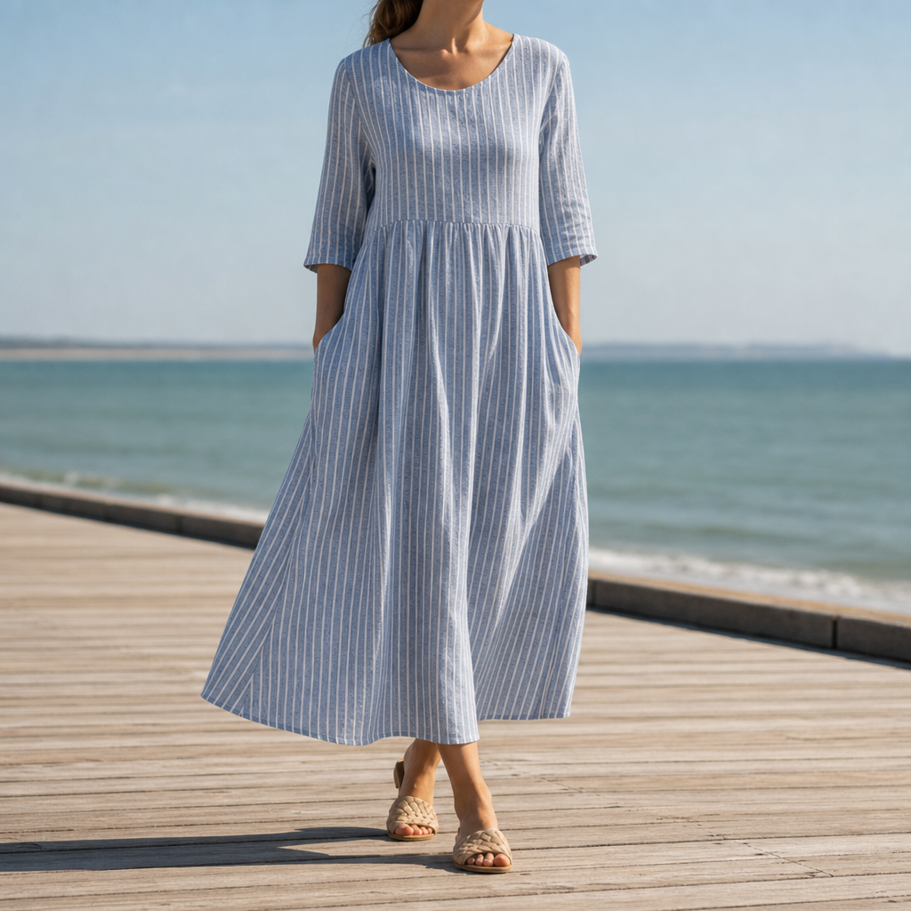 Limassol Striped Flowy Midi Dress