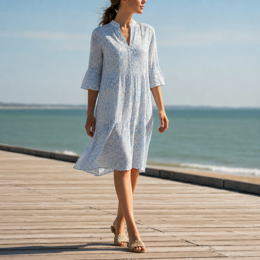Montalcino Paisley Print Bell-Sleeve Dress