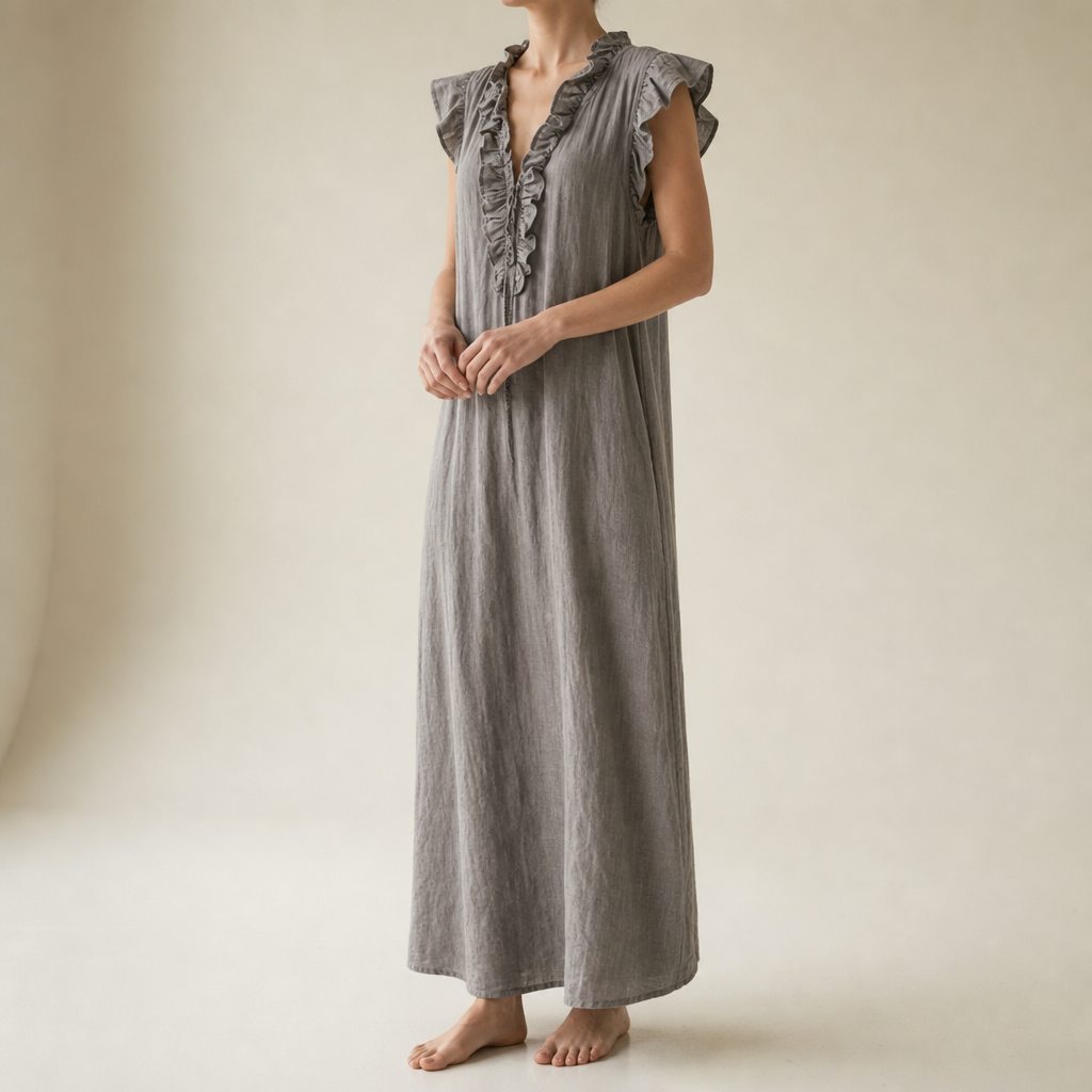 Hydra Ruffle V-Neck Maxi Dress