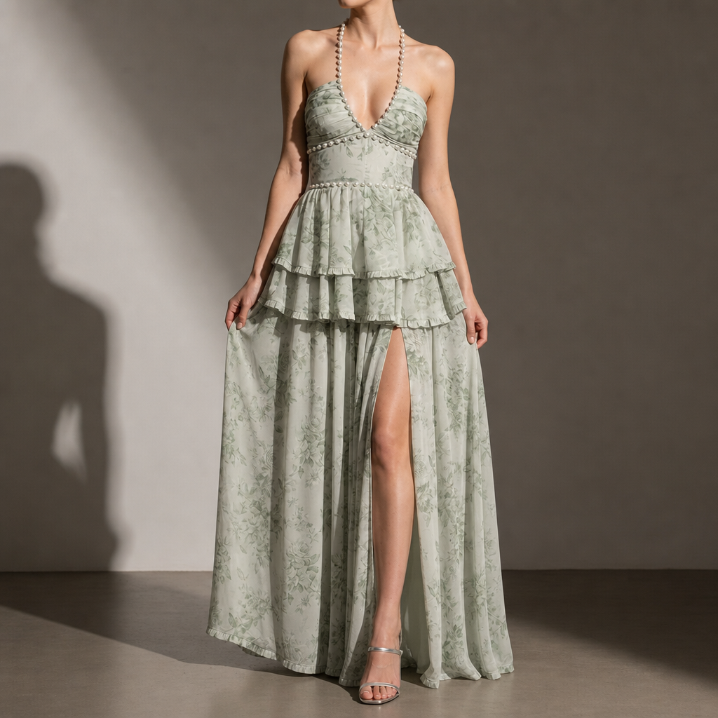 Braga Floral Chiffon Maxi Dress