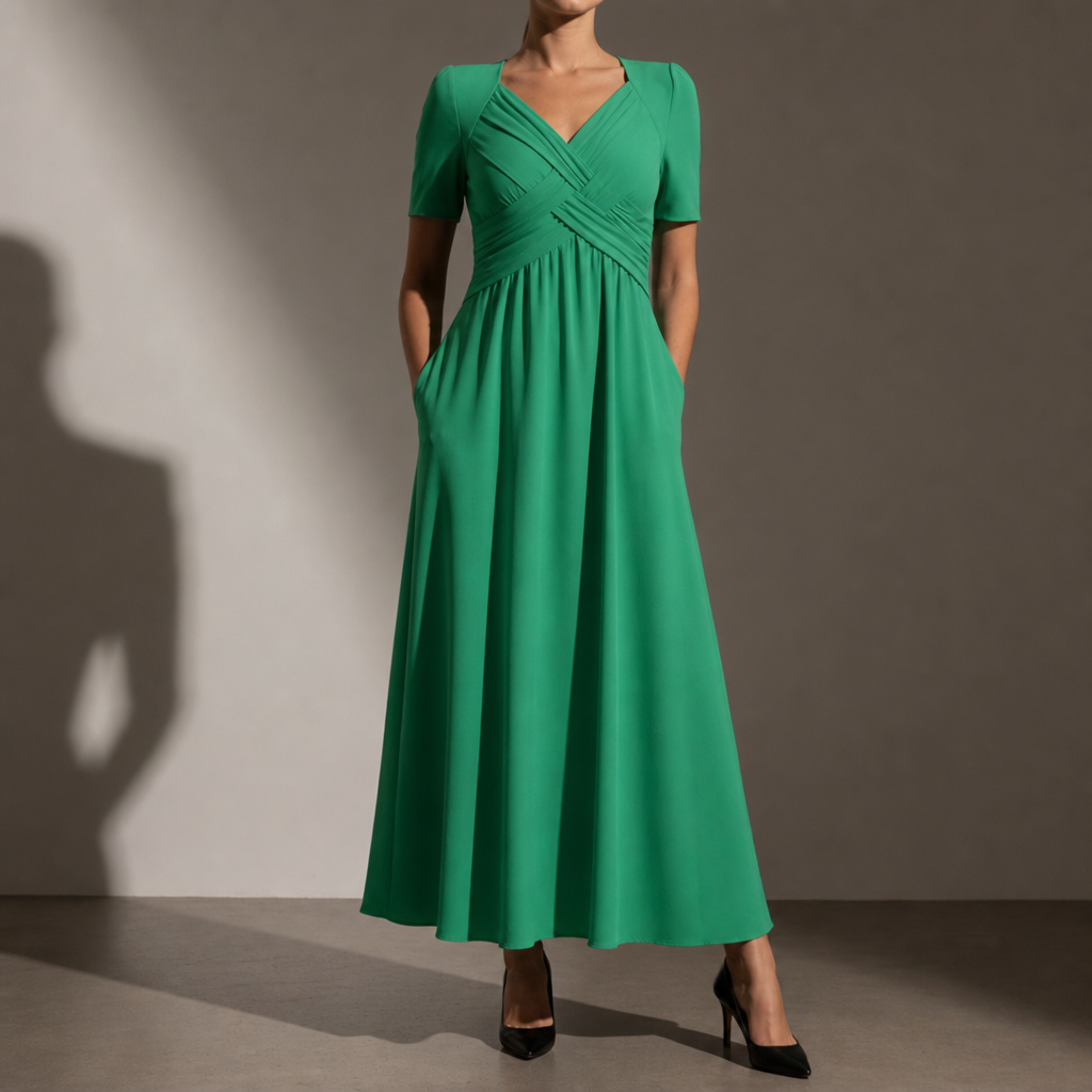 Nazare Ruched V-Neck Midi Dress