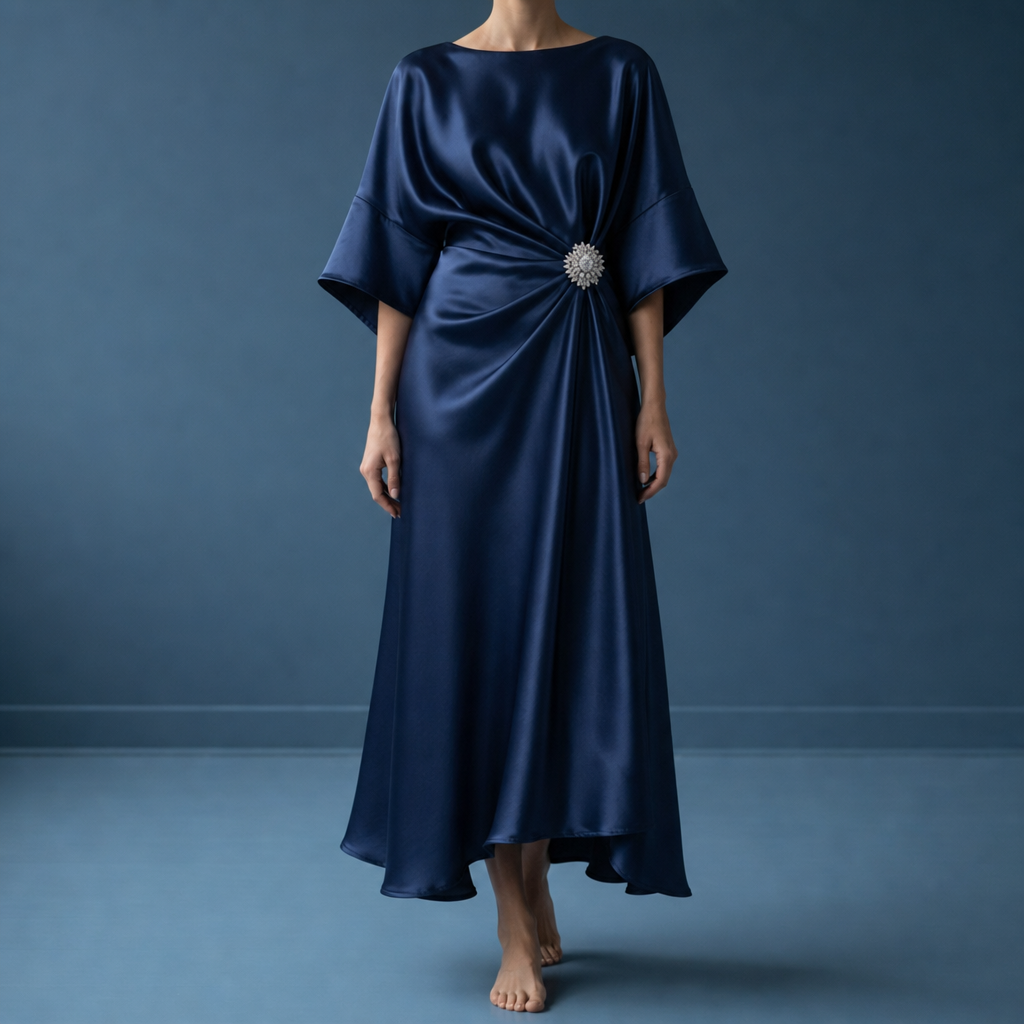Salamanca Ruched Satin Midi Dress