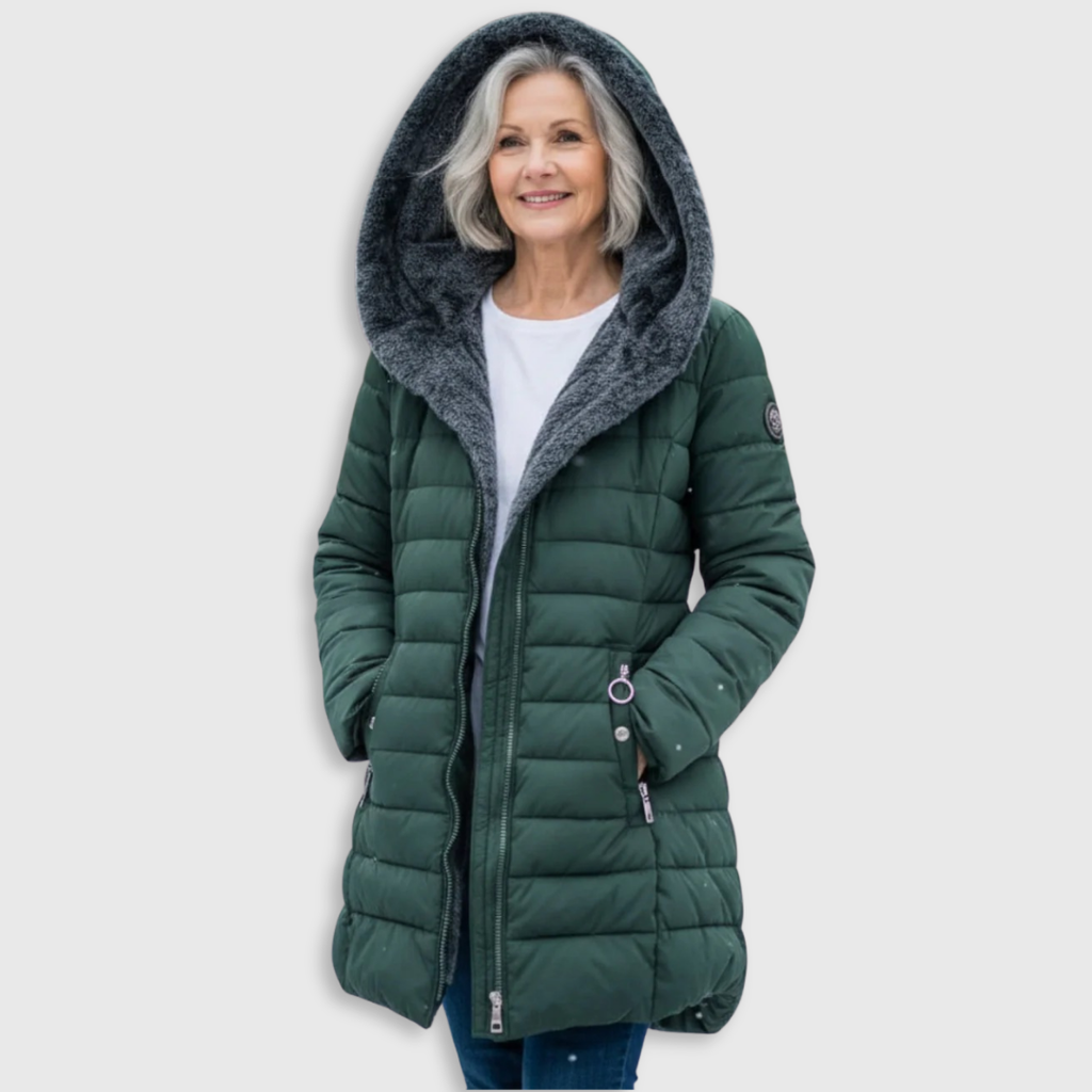 Women's Hooded Quilted Long Puffer Coat, Full-Zip Front