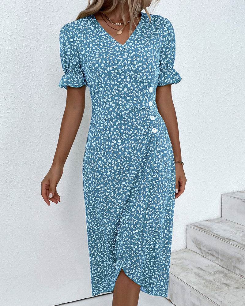 Women's Floral Summer Midi Dress with V-Neckline and Tummy Coverage