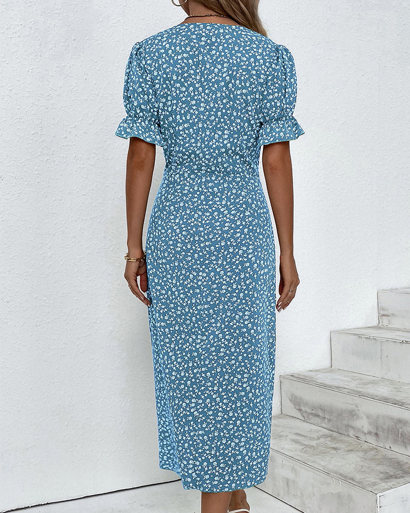 Women's Floral Summer Midi Dress with V-Neckline and Tummy Coverage