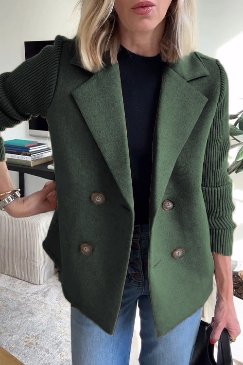 Women's Double-Breasted Blazer, Notched Lapels, Ribbed Sleeves