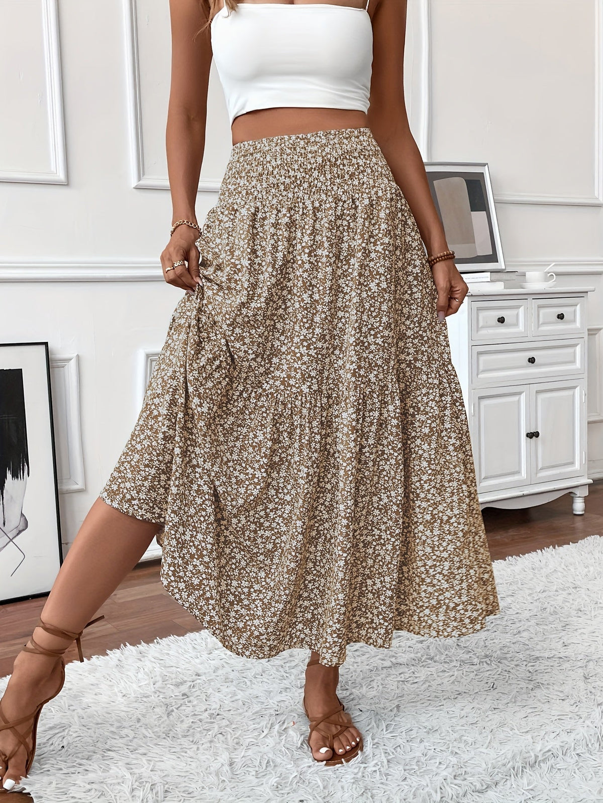 Women's Floral Skirt with Flattering Fit and Flowing Fabric