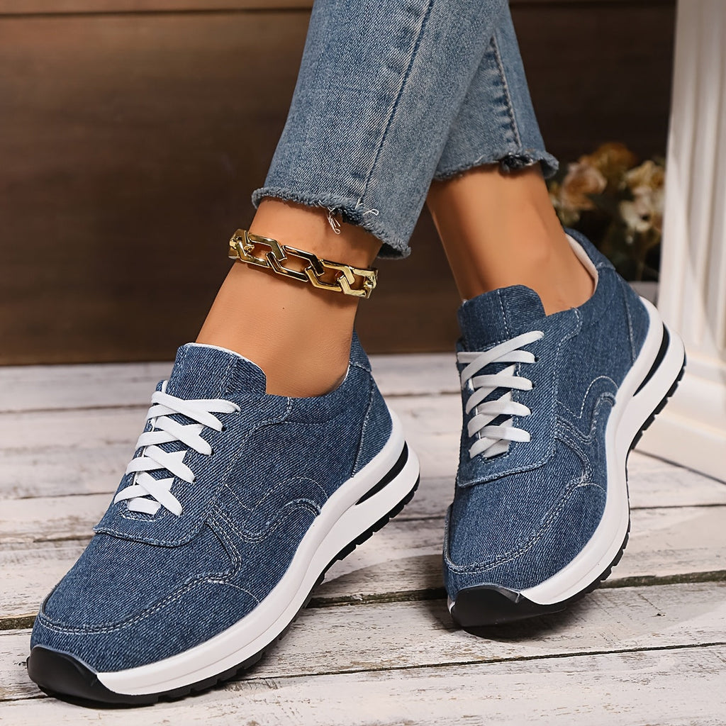 Women's Orthopedic Sneakers with Denim Fabric and Cushioned Sole