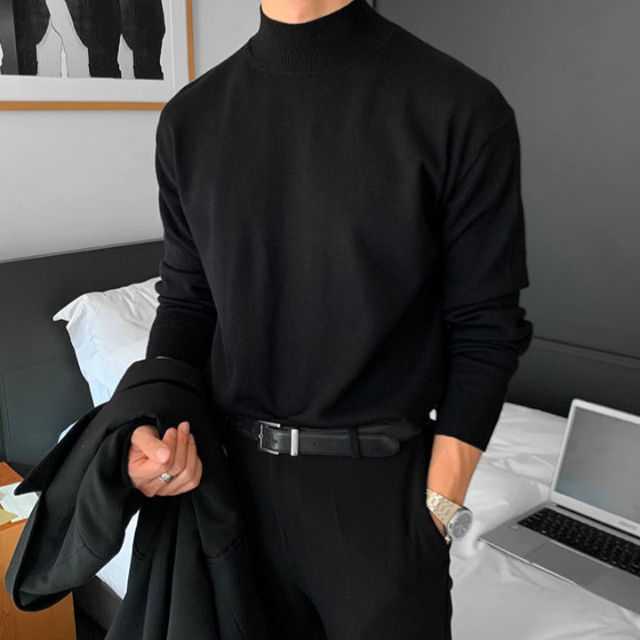 Men's Mock Neck Sweater, Long Sleeves, Ribbed Trims