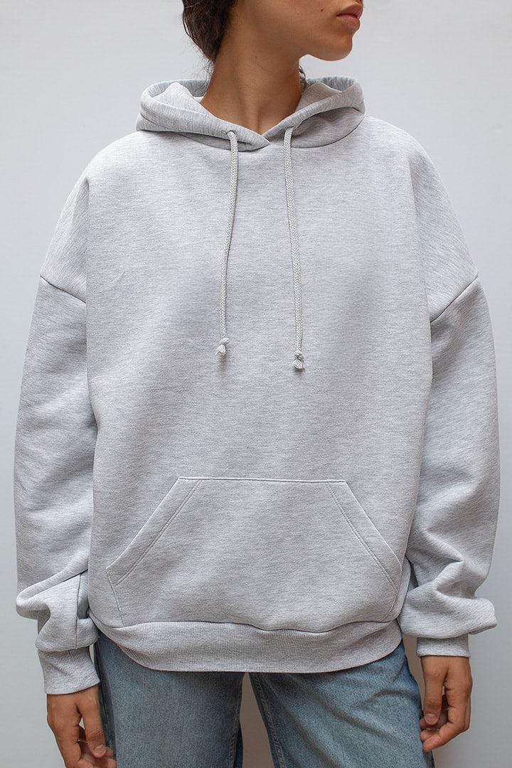 Women's Gray Hoodie with Sequin Wing Back Detail