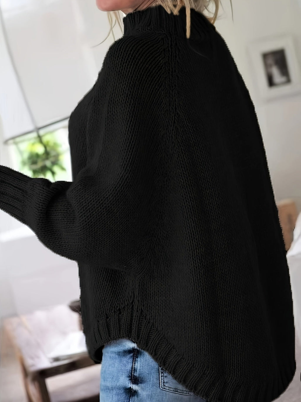 Women's Cable-Knit High-Neck Sweater Relaxed Fit
