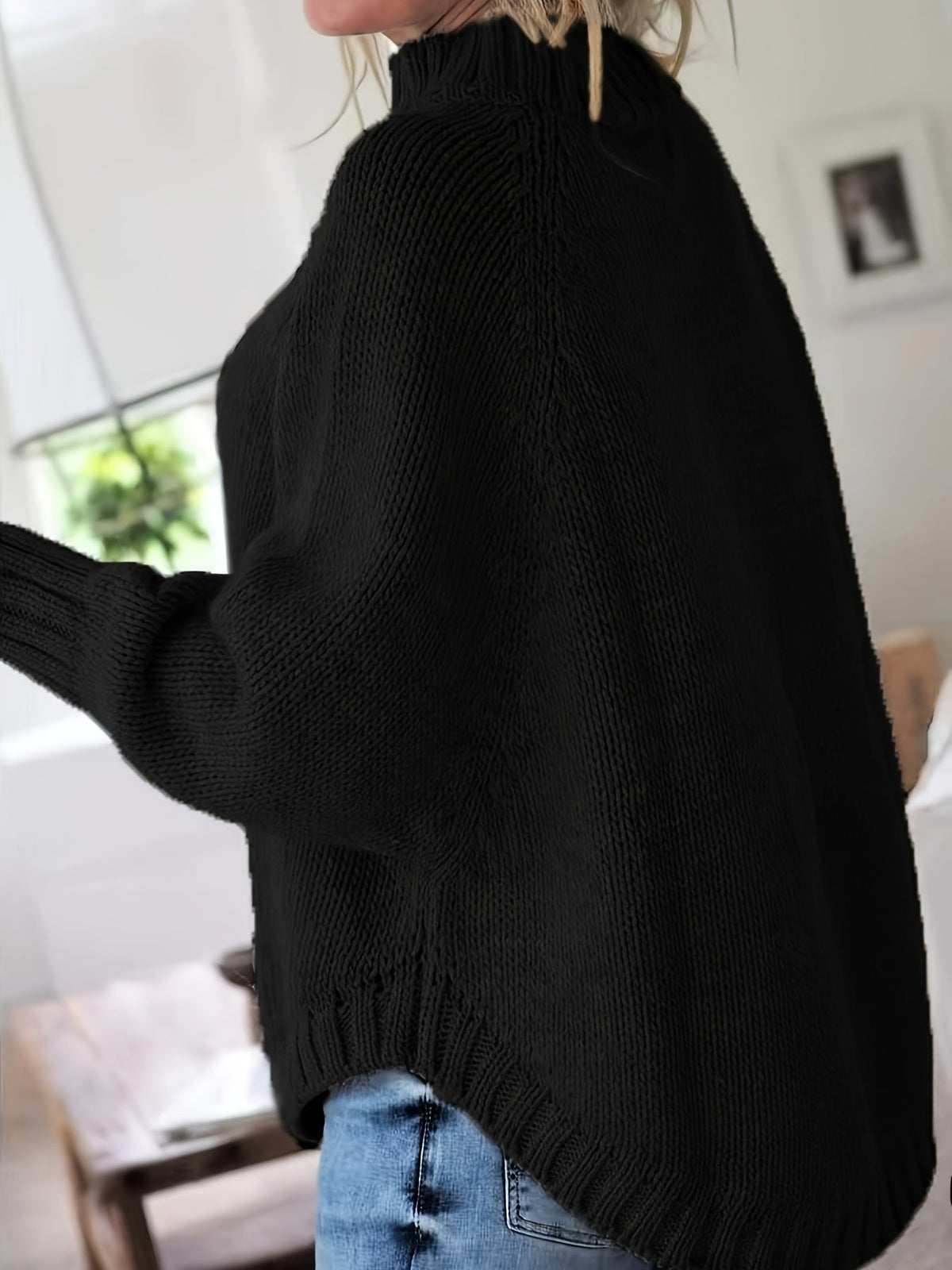 Women's Cable-Knit High-Neck Sweater Relaxed Fit