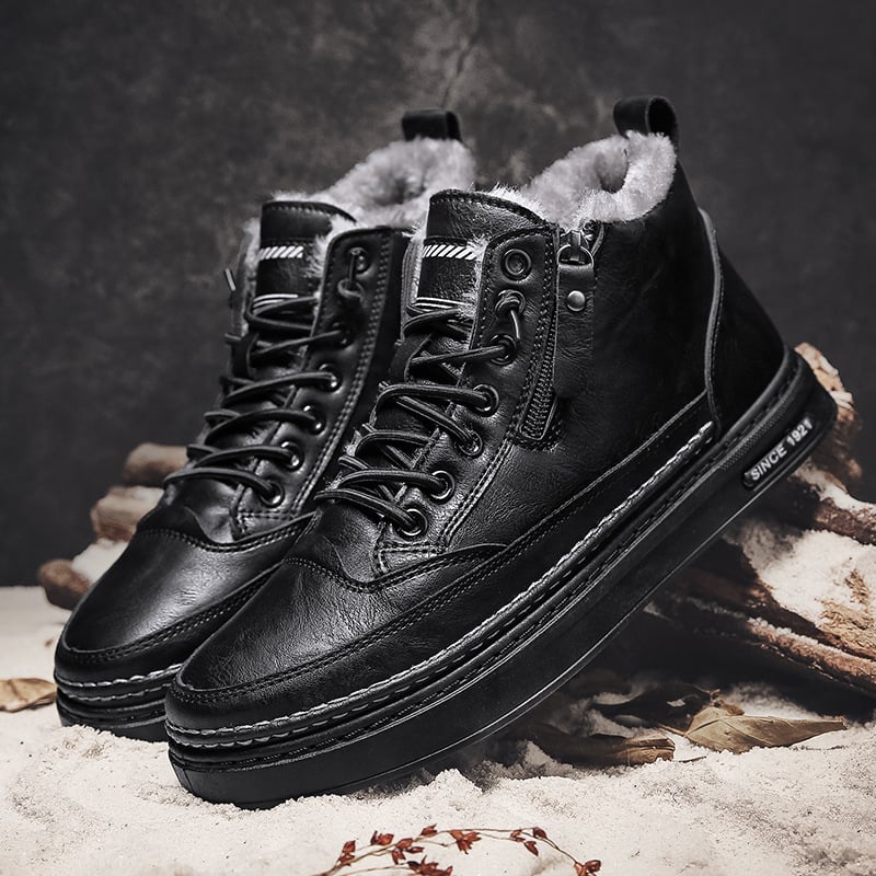 Men's Lace-Up Ankle Boots, Faux-Fur Lining, Side Zip