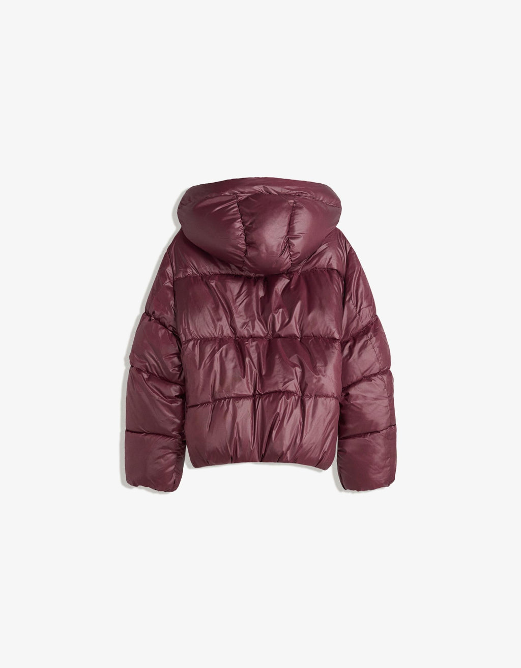 Women's Burgundy Puffer Jacket, Hooded, Quilted, Long Sleeve