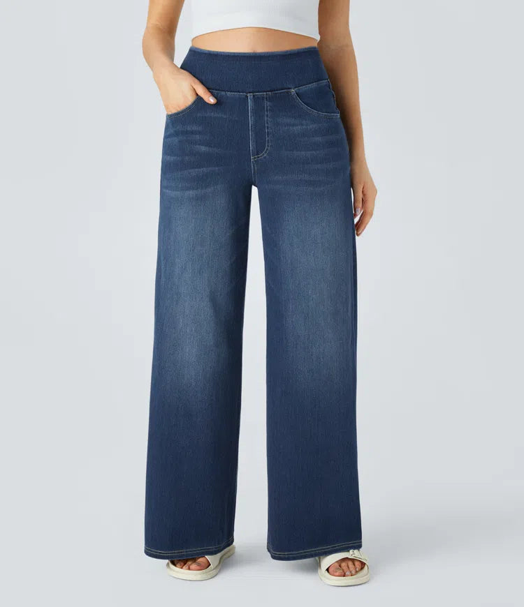 Women's High-Waisted Wide-Leg Jeans with Stretch Fit