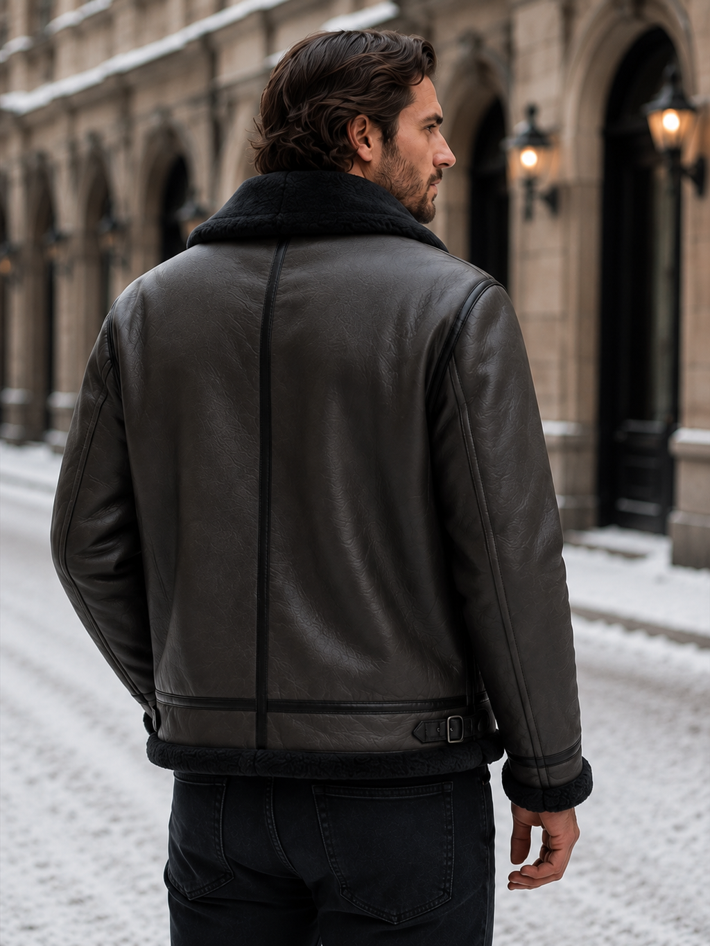 Montarello Men's Aviator Jacket Leather-Look Shearling