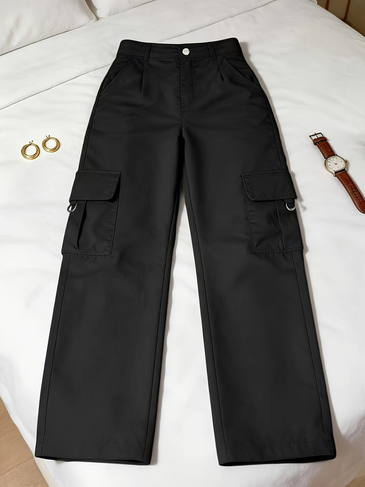 Women's High-Waisted Wide-Leg Cargo Pants with Pockets