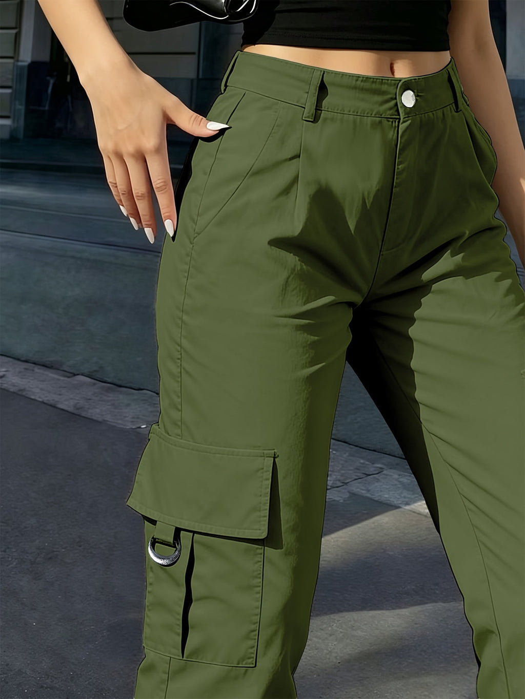 Women's High-Waisted Wide-Leg Cargo Pants with Pockets