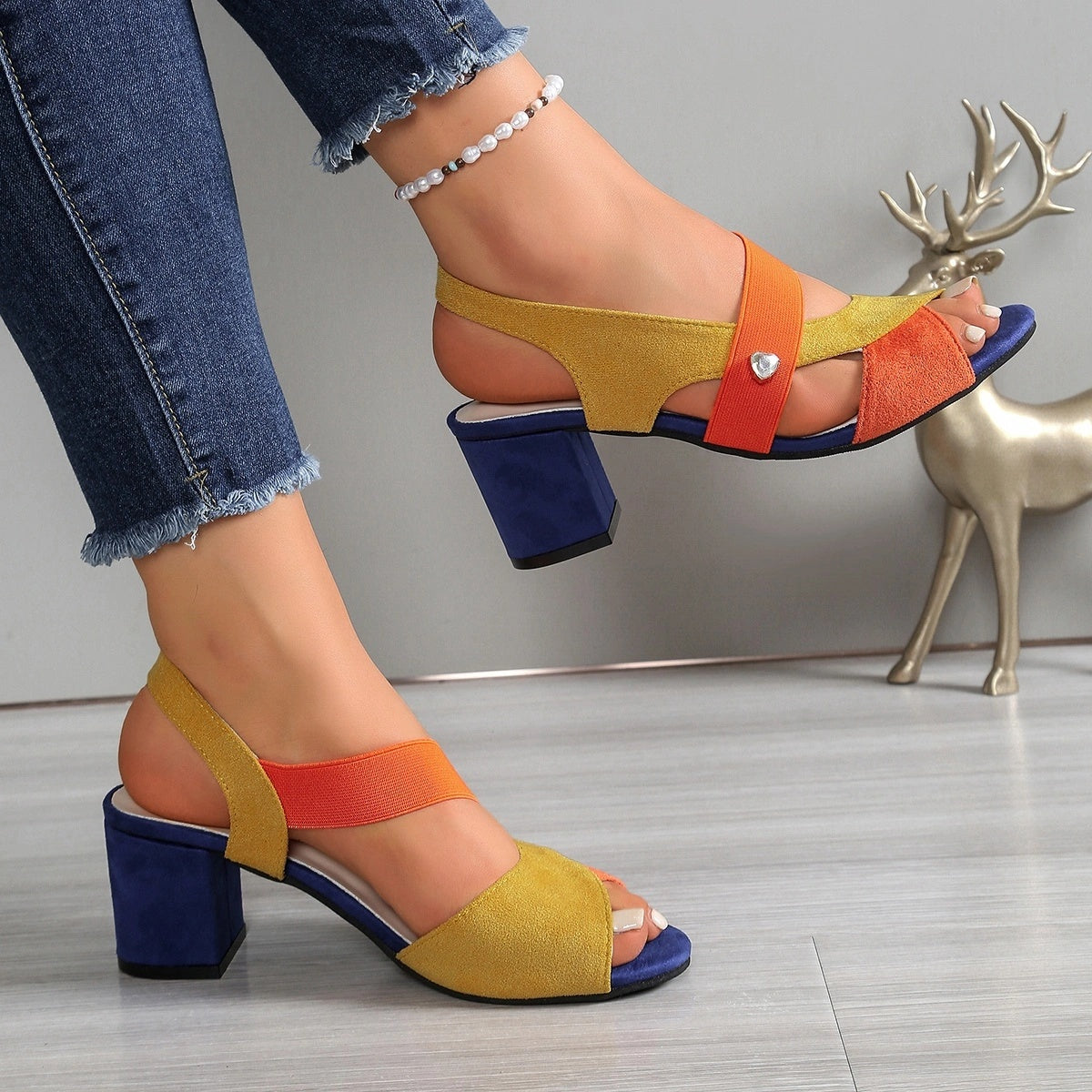 Women's Cross Strap Block Heel Sandals Open Toe