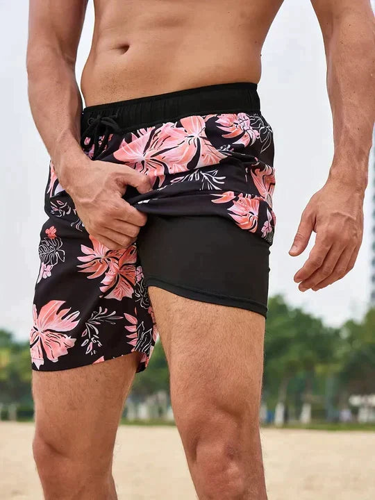 Montarello Men's Compression-Lined Quick-Dry Summer Swim Shorts