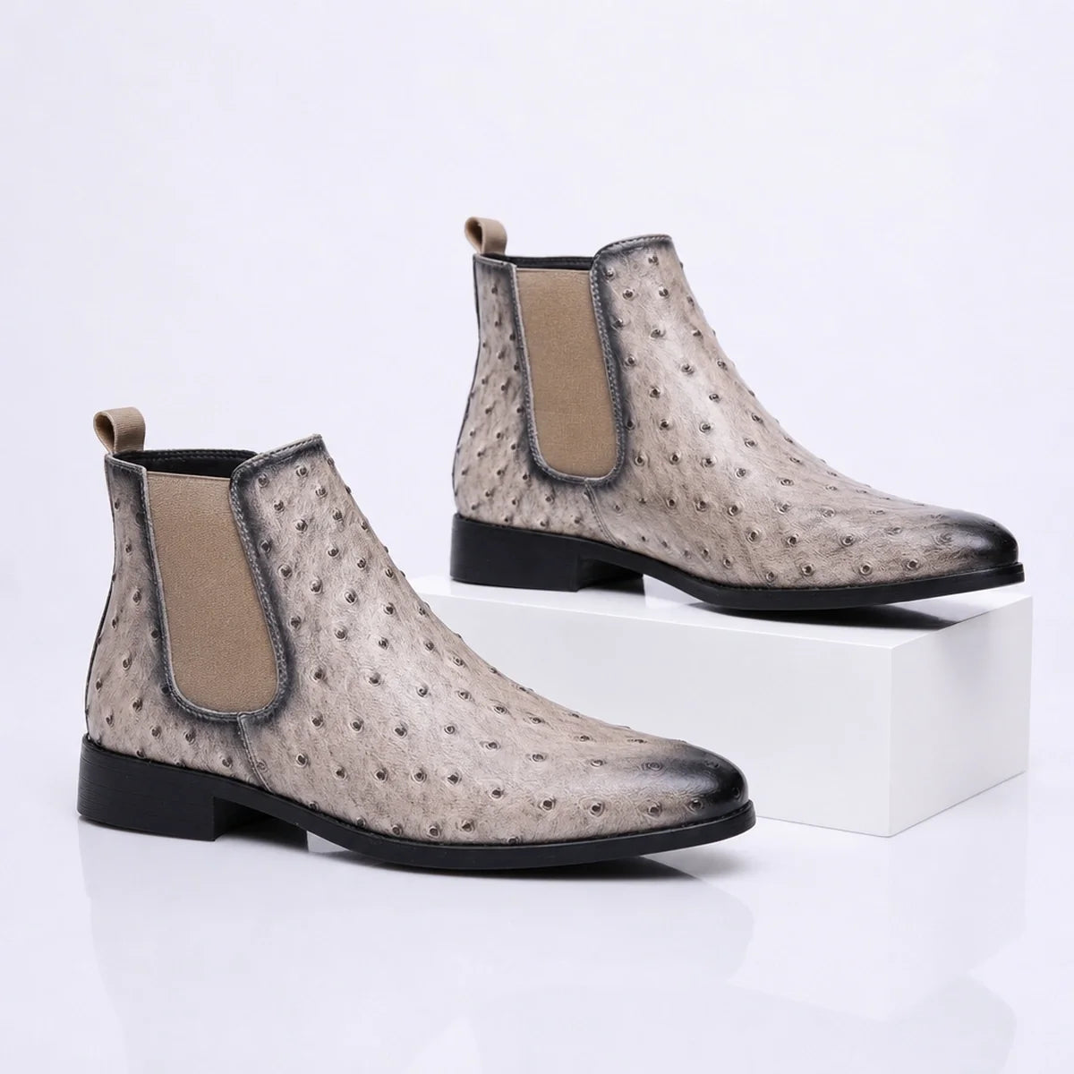 Sinclair Ostrich Embossed Chelsea Boots