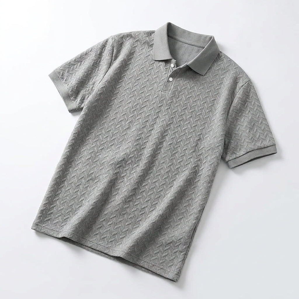 Men's Textured Polo Shirt, Short Sleeves, Button Placket