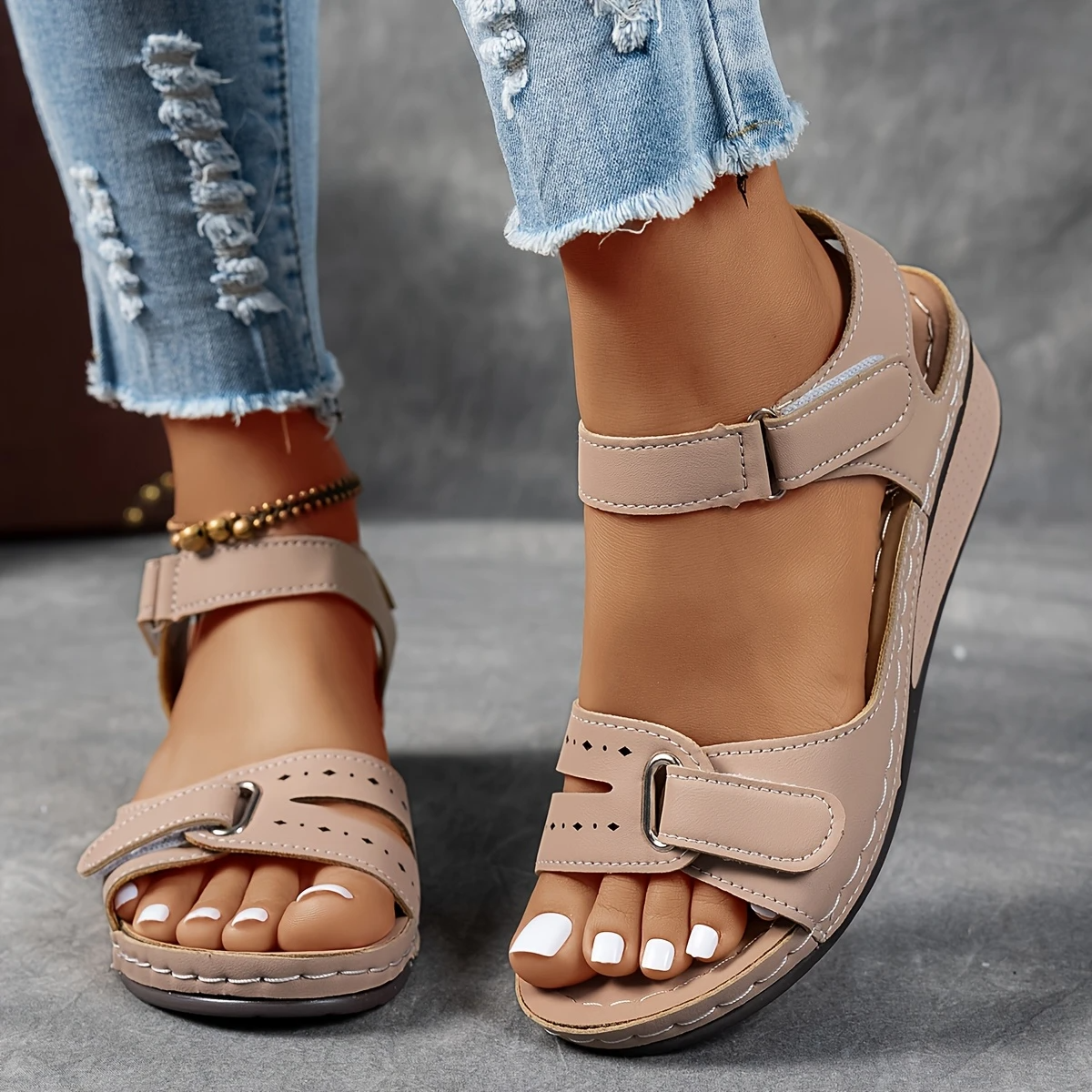 Women's Platform Cushioned Wedge Sandals with Adjustable Strap and Supportive Wedge