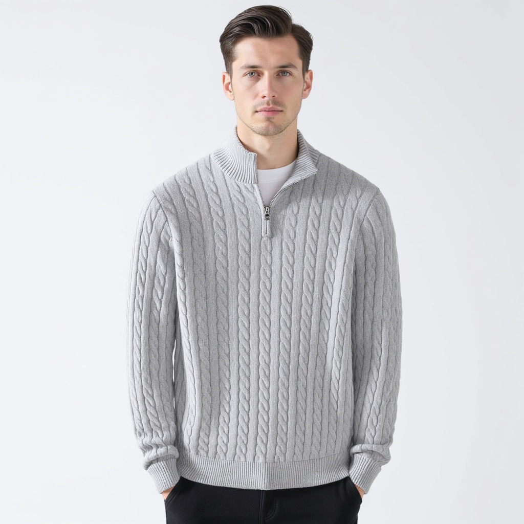 Men's Cable Knit Quarter-Zip Sweater, Long Sleeves, 5-Pack