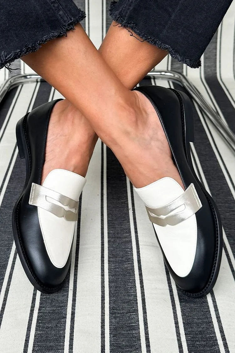 Women's Two-Tone Loafers with Metallic Bow Detail