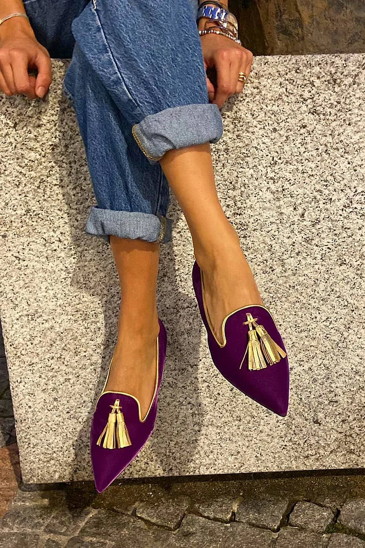 Women's Pointed Toe Loafers with Tassel Detail