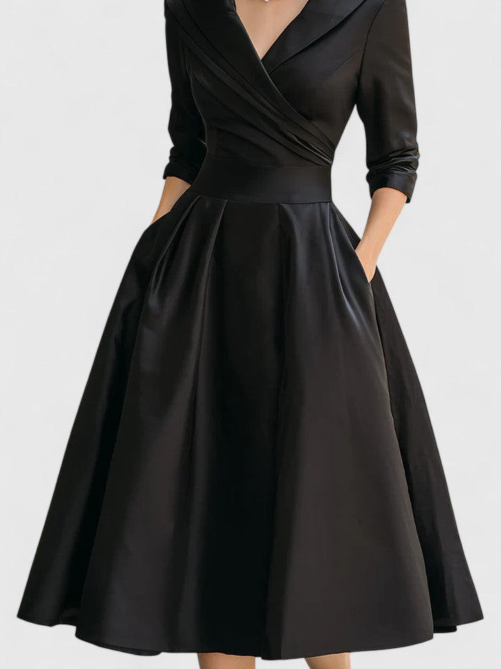 Women's Midi Dress with Satin Finish and Fitted Bodice