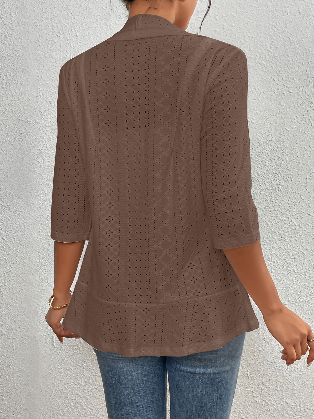 Women's Kimono Drape Coat with Shawl Collar and Eyelet Details