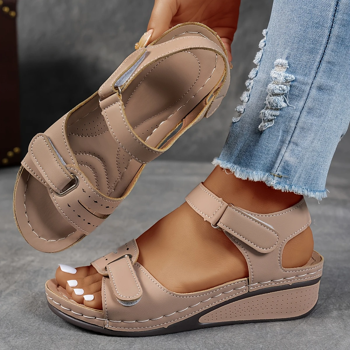 Women's Platform Cushioned Wedge Sandals with Adjustable Strap and Supportive Wedge