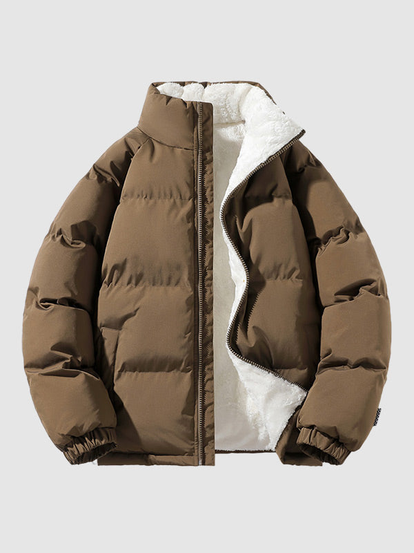 Men's Padded Jacket, Fleece Lining, Stand Collar, Zipper