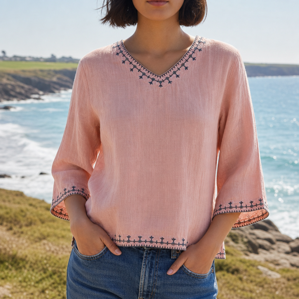 Merano Embroidered Linen Blouse