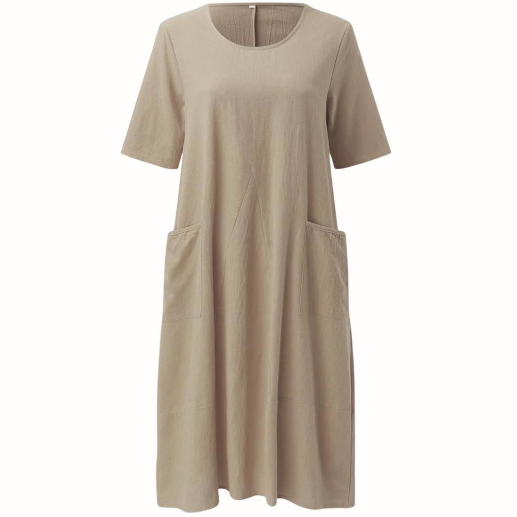 Montarello Women's Relaxed Fit Pocket Midi Dress Short Sleeve