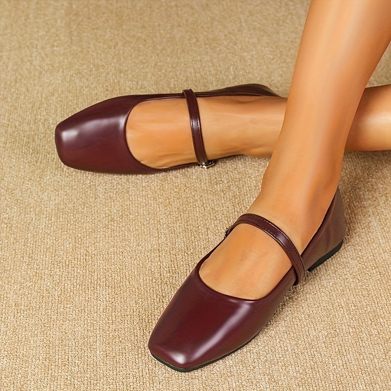 Women's Mary Jane Flats with Adjustable Buckle and Cushioned Insole
