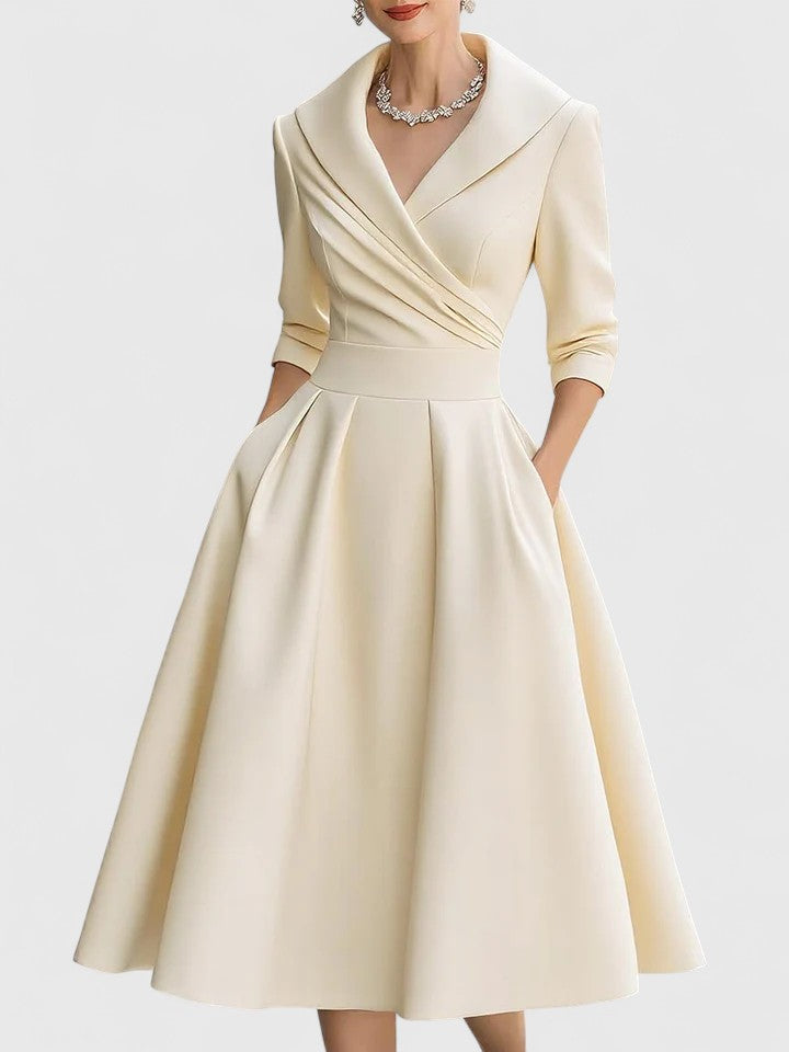 Women's Midi Dress with Satin Finish and Fitted Bodice
