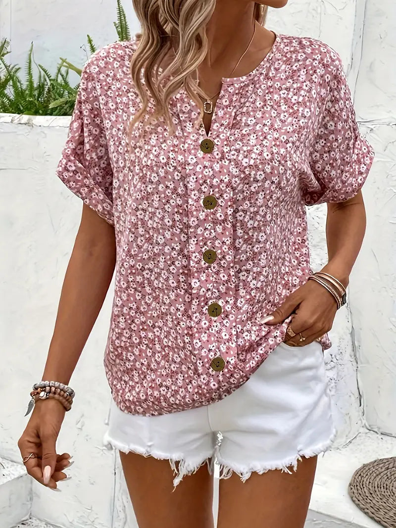 Katie | Women Summer Short Sleeve Button Top
