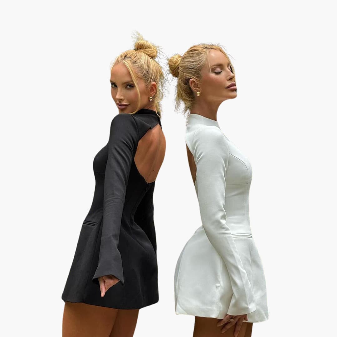 Women Mini Dress with Open Back and Flared Sleeves