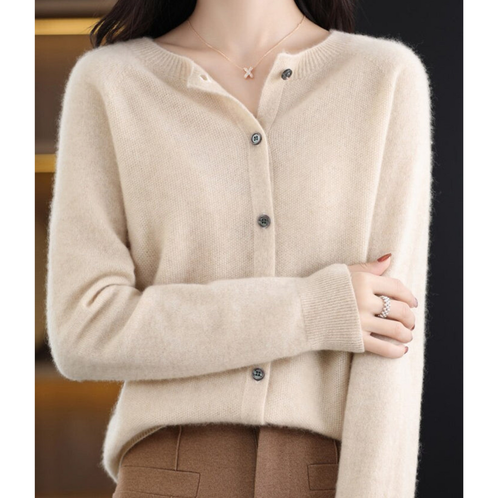 Women's Button-Front Cardigan with Ribbed Trim