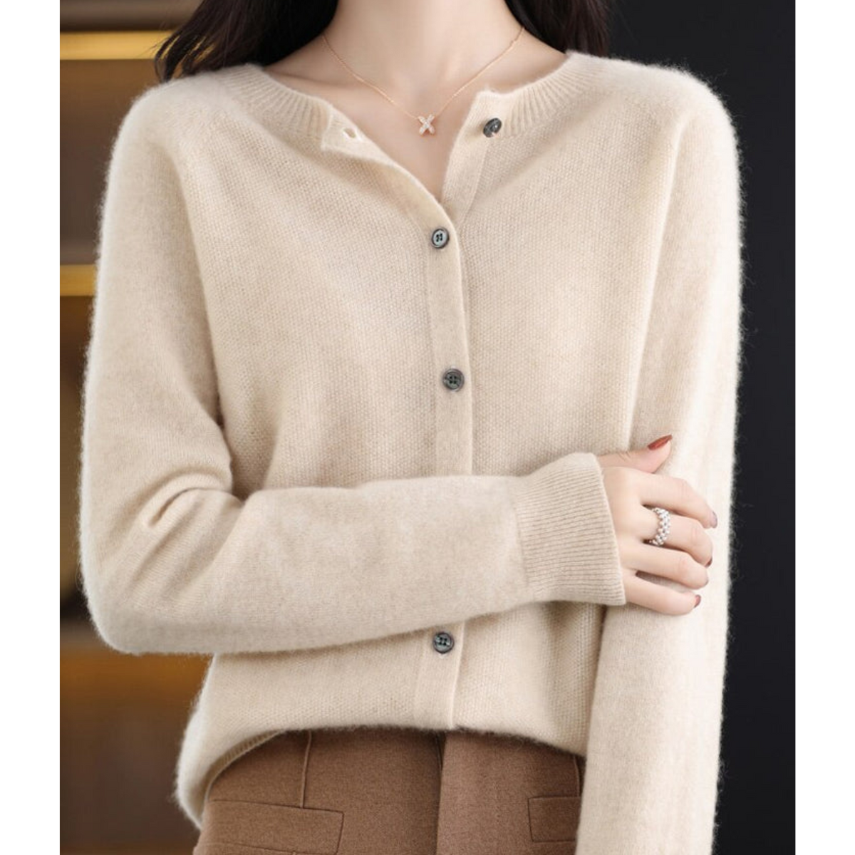 Women's Button-Front Cardigan with Ribbed Trim