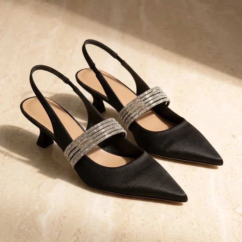 Lisette Satin Slingback Kitten Heels
