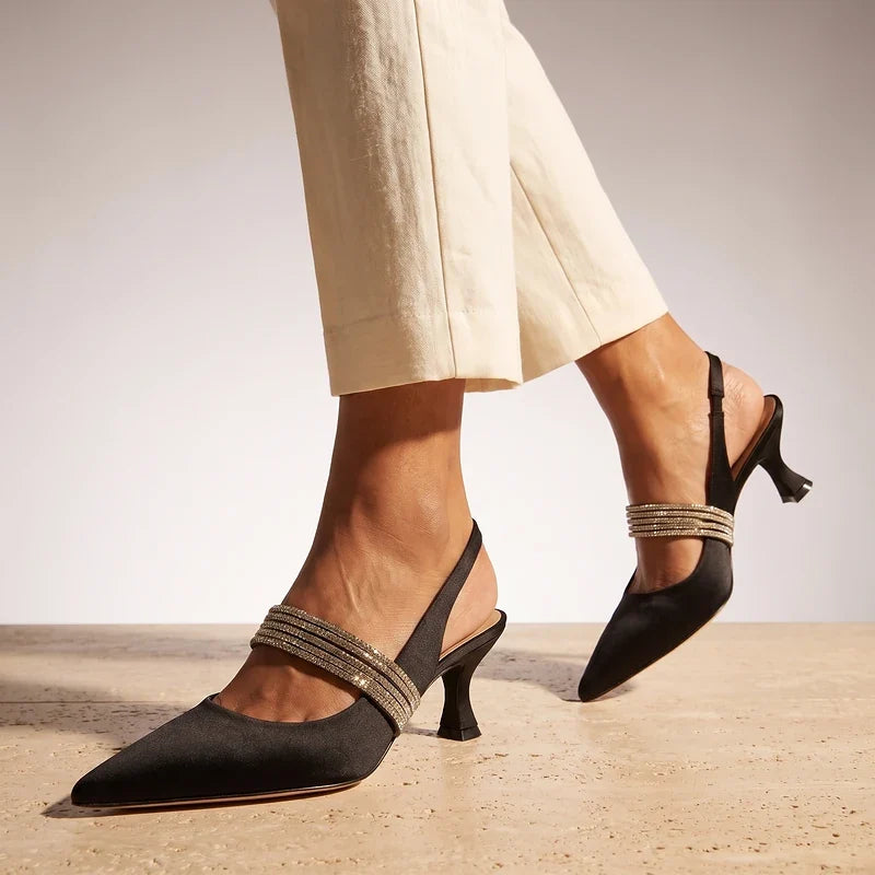 Lisette Satin Slingback Kitten Heels